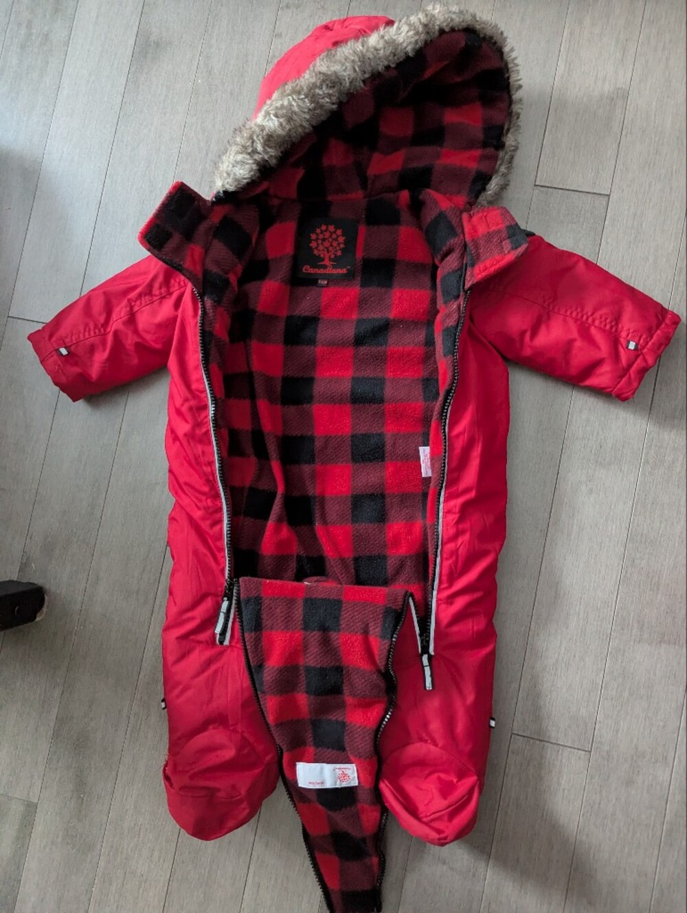 Red and Black Plaid  Snow Suit Baby 6-12 Month Canadiana